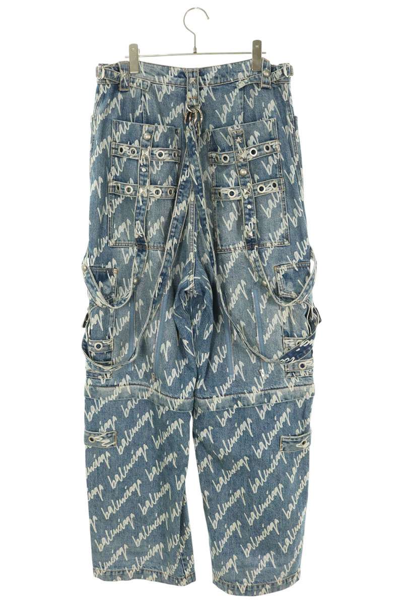 BALENCIAGA All-Over Logo Raver Baggy Denim Jeans Size 30