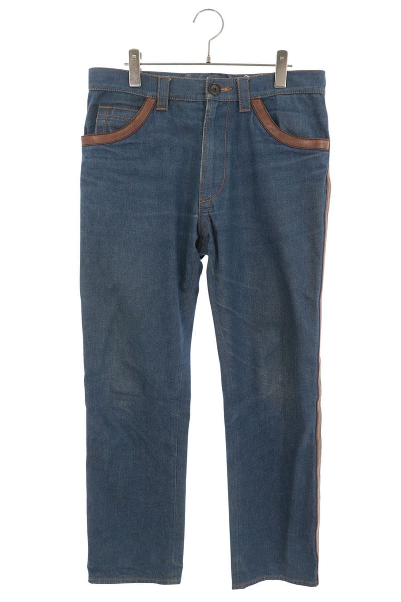 PRADA 15SS Leather Trim Denim Jeans Indigo Size 32