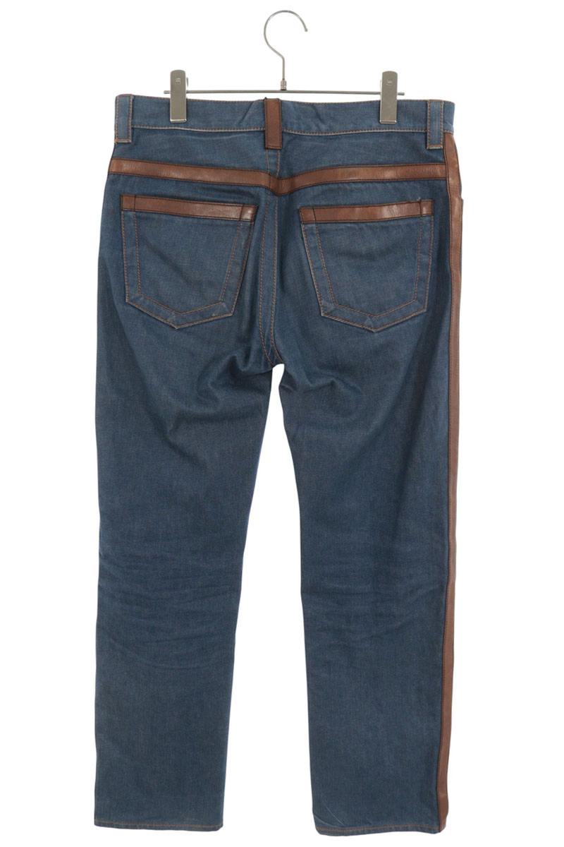 PRADA 15SS Leather Trim Denim Jeans Indigo Size 32