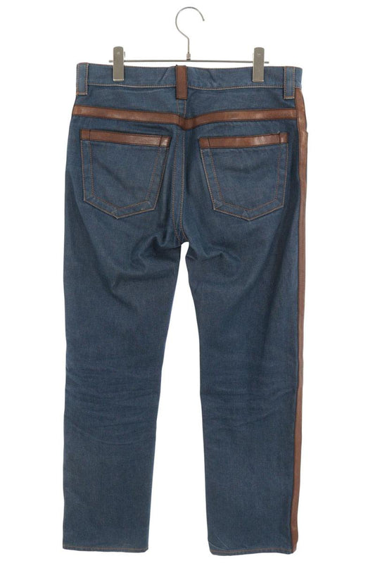 PRADA 15SS Leather Trim Denim Jeans Indigo Size 32