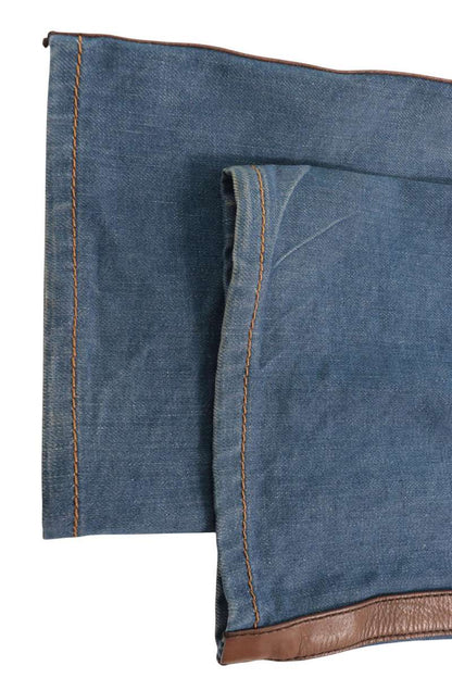 PRADA 15SS Leather Trim Denim Jeans Indigo Size 32