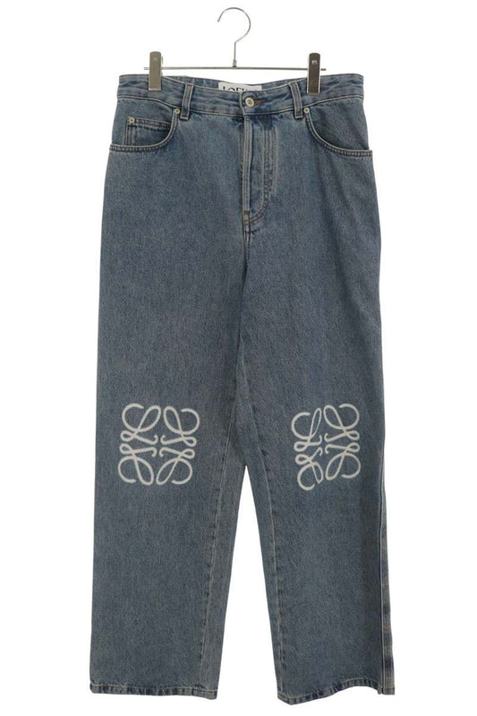 LOEWE Anagram Embroidered Baggy Indigo Denim Jeans Size 46