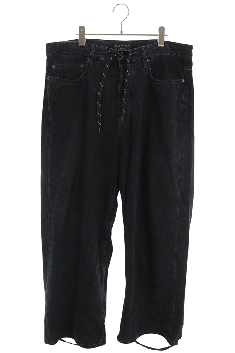 BALENCIAGA Distressed Drawstring Baggy Jeans Black Size XXS