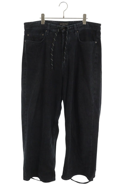 BALENCIAGA Distressed Drawstring Baggy Jeans Black Size XXS