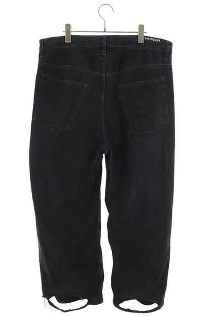 BALENCIAGA Distressed Drawstring Baggy Jeans Black Size XXS