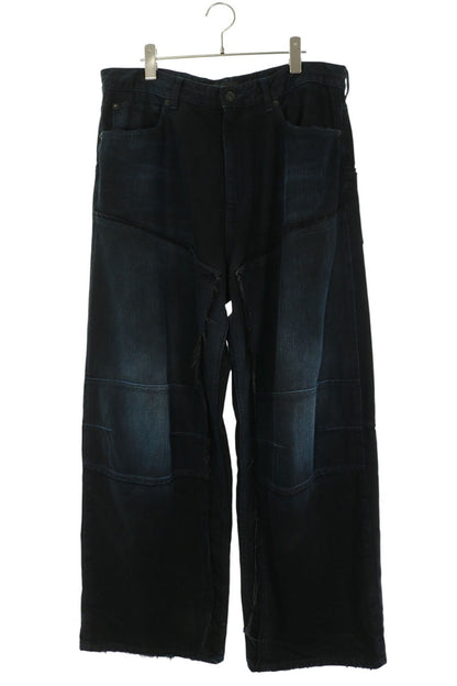 BALENCIAGA Distressed Double Knee Wide Jeans Black Size S