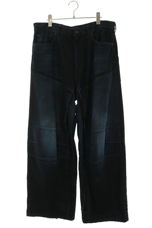 BALENCIAGA Distressed Double Knee Wide Jeans Black Size S