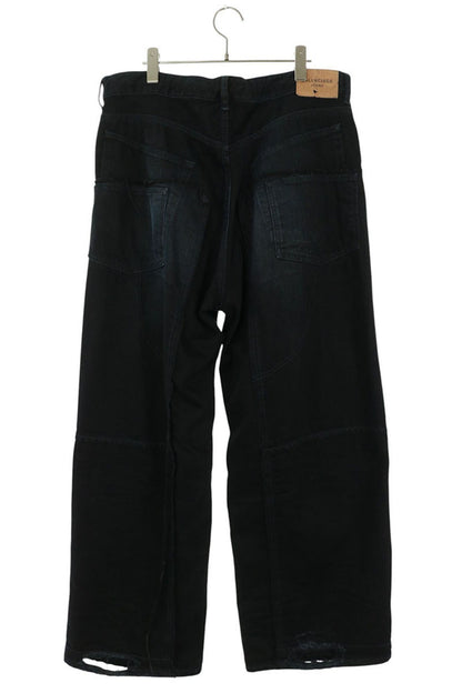 BALENCIAGA Distressed Double Knee Wide Jeans Black Size S