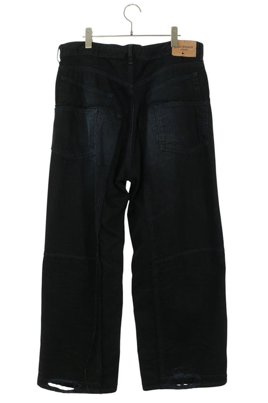 BALENCIAGA Distressed Double Knee Wide Jeans Black Size S