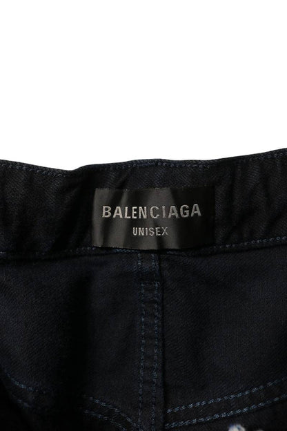 BALENCIAGA Distressed Double Knee Wide Jeans Black Size S