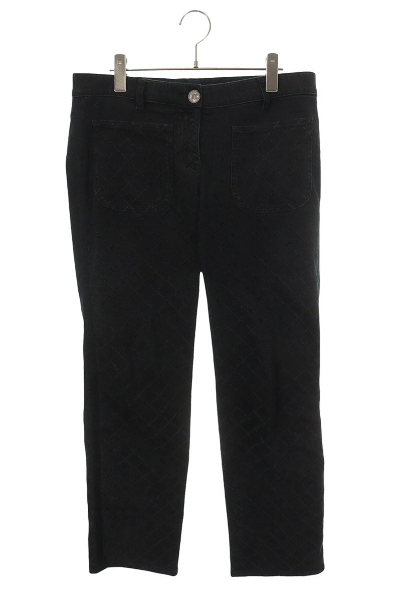 CHANEL Black Velour Quilted Denim Jeans Size 40