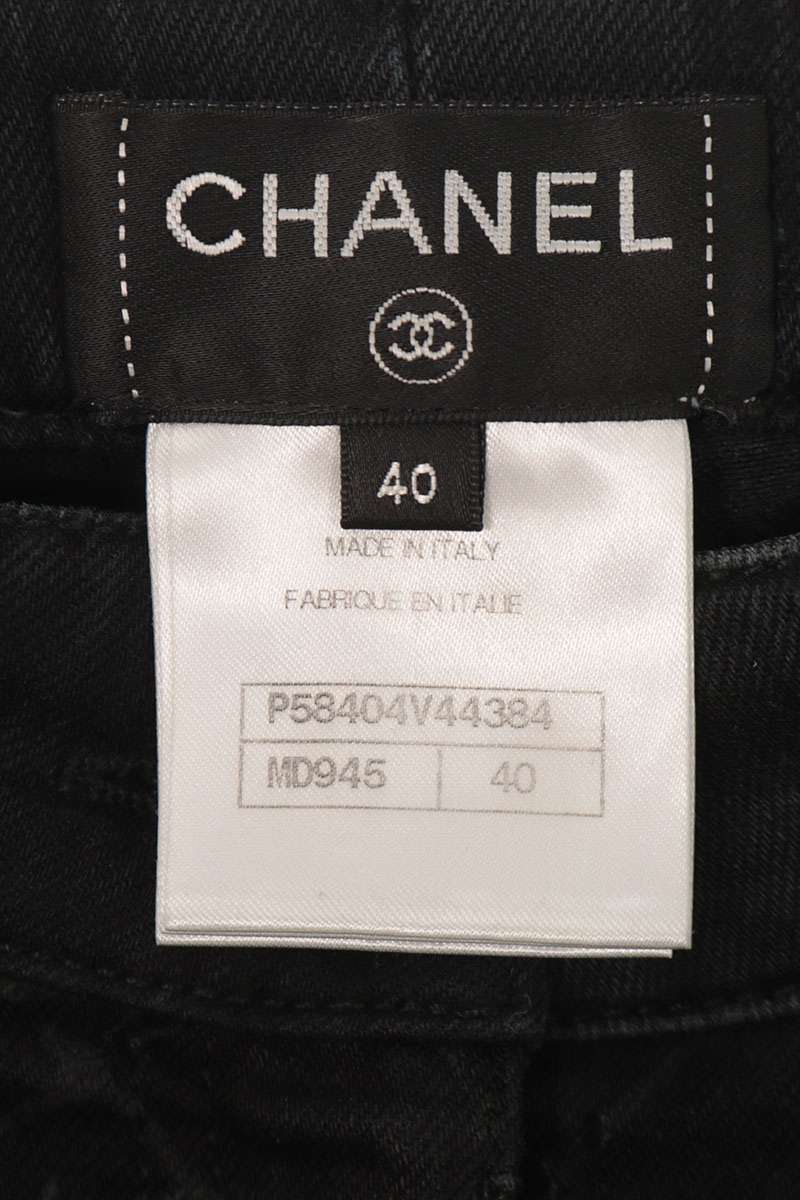 CHANEL Black Velour Quilted Denim Jeans Size 40