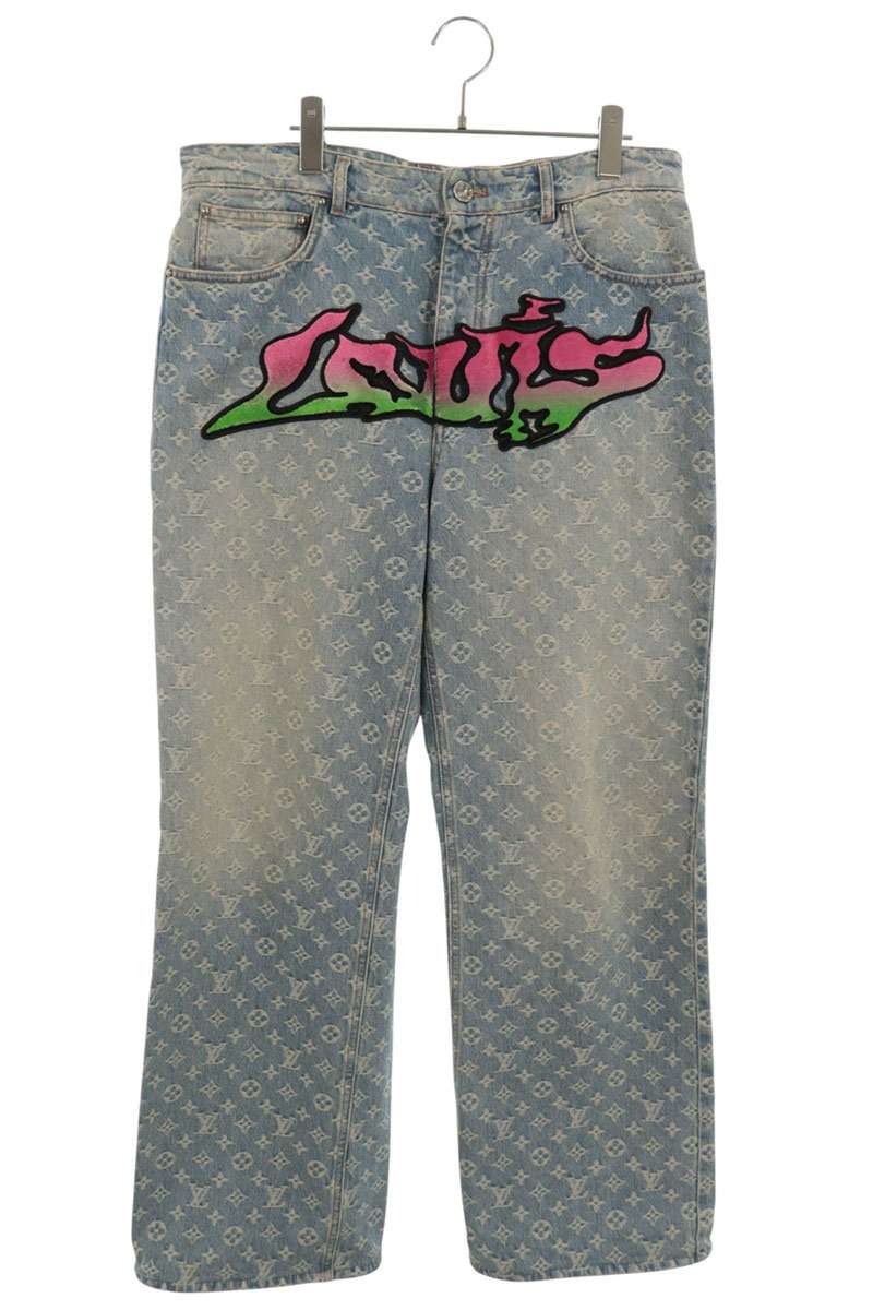 LOUISVUITTON 22SS Graffiti Monogram Denim Jeans Size 32