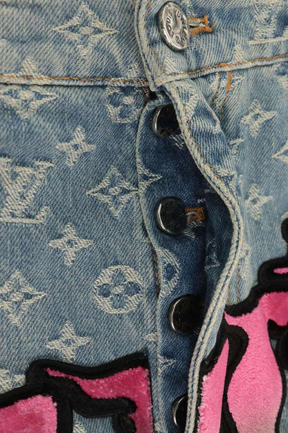 LOUISVUITTON 22SS Graffiti Monogram Denim Jeans Size 32