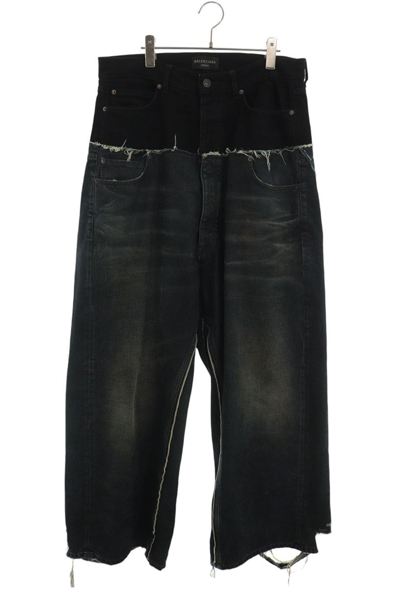 BALENCIAGA Cut-Up Damaged Baggy Indigo Denim Size M