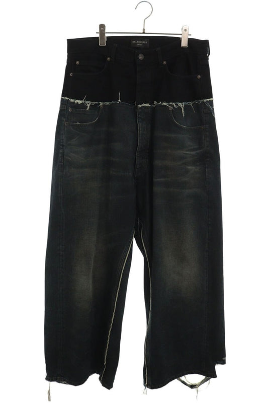 BALENCIAGA Cut-Up Damaged Baggy Indigo Denim Size M