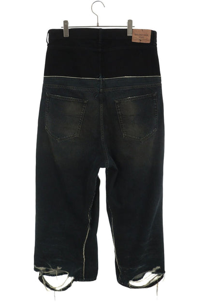 BALENCIAGA Cut-Up Damaged Baggy Indigo Denim Size M