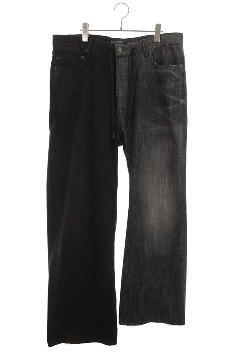 BALENCIAGA Black Gray FIFTY-FIFTY Docking Denim Size XL