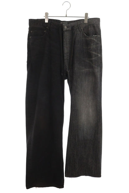 BALENCIAGA Black Gray FIFTY-FIFTY Docking Denim Size XL