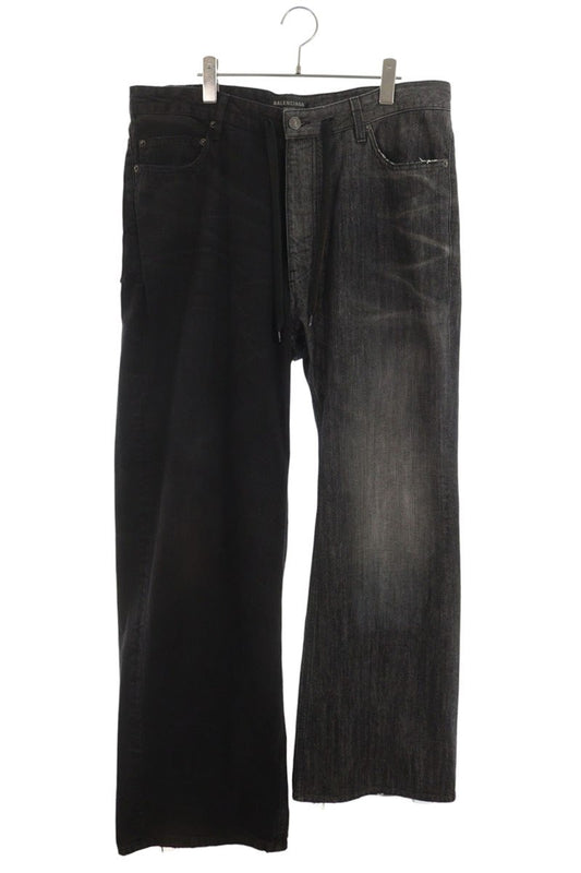 BALENCIAGA Black Gray FIFTY-FIFTY Docking Denim Size XL