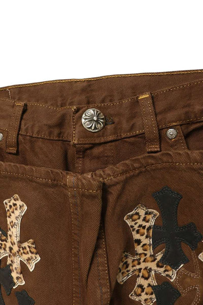 Chrome Hearts Leopard Calf Hair Cross Washed Denim Size 32