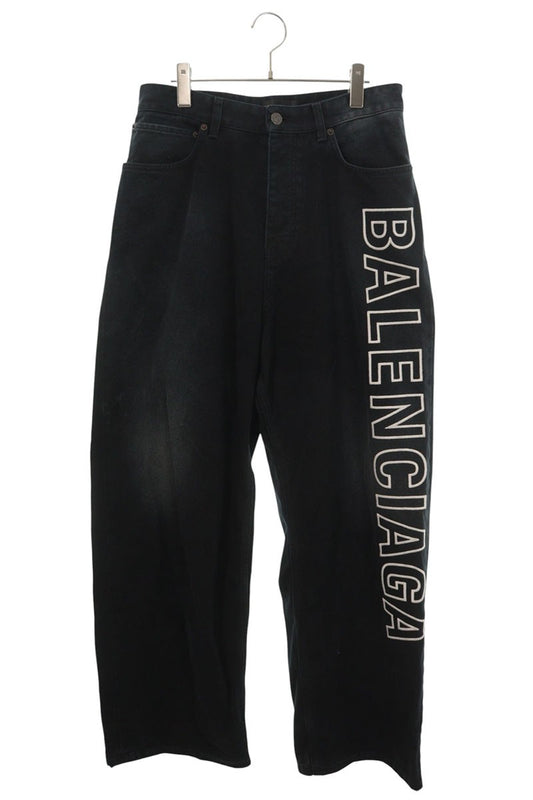 BALENCIAGA Outline Logo Wide Black Denim Size XS
