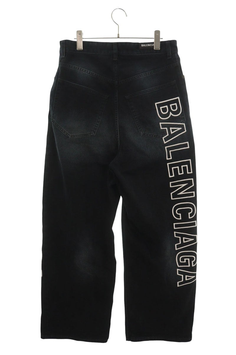 BALENCIAGA Outline Logo Wide Black Denim Size XS