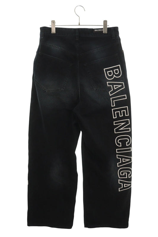BALENCIAGA Outline Logo Wide Black Denim Size XS