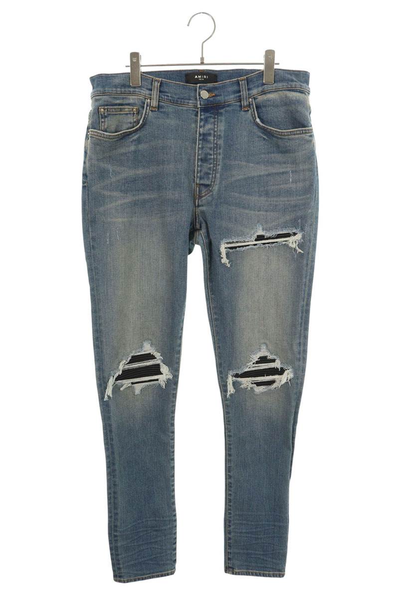 AMIRI MX1 Distressed Biker Skinny Jeans Blue Size 34