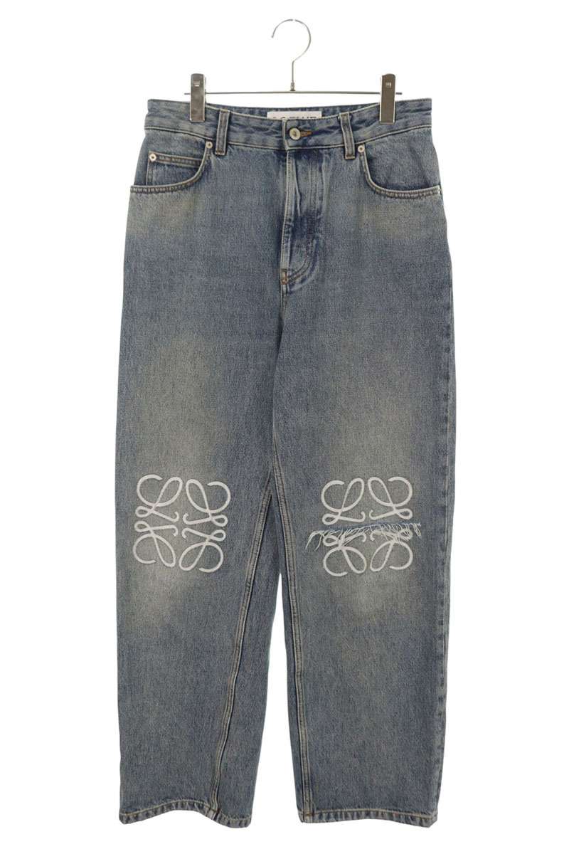 LOEWE Indigo Anagram Embroidered Baggy Jeans Size 46