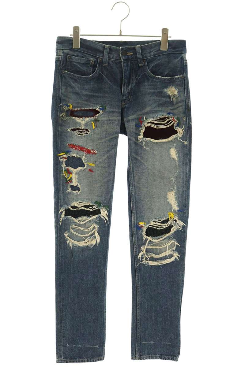 tetei Damaged Repaired Indigo Cotton Denim Jeans Size 29