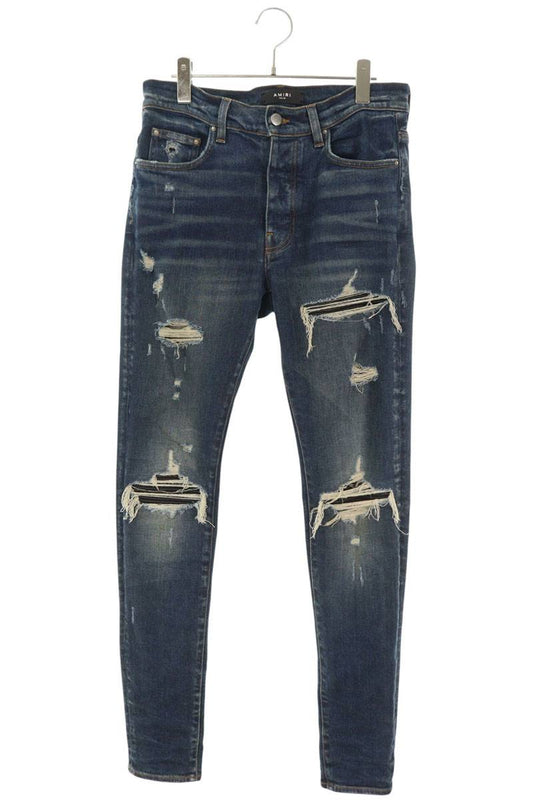 AMIRI MX1 Bellows Leather Distressed Skinny Jeans Size 32