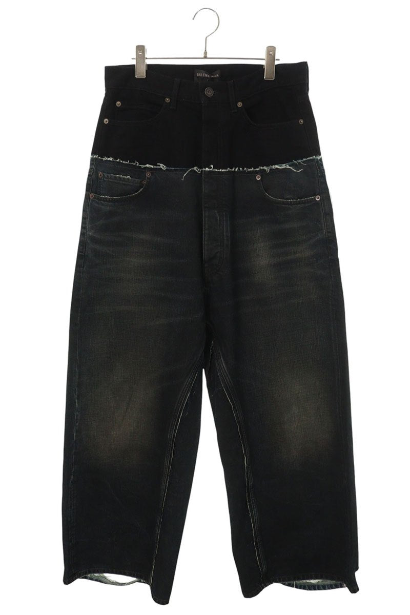BALENCIAGA Cut-Up Damage Baggy Denim Indigo Black Size XS
