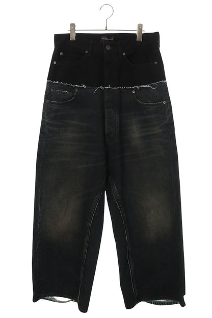 BALENCIAGA Cut-Up Damage Baggy Denim Indigo Black Size XS