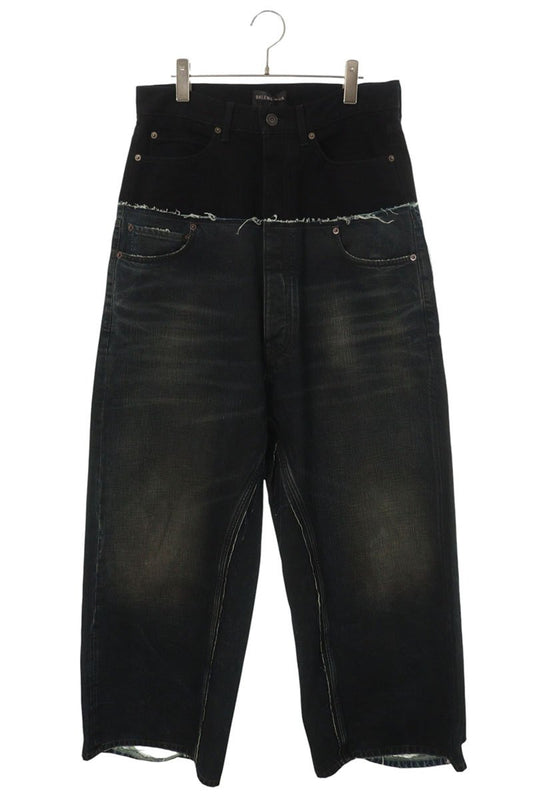 BALENCIAGA Cut-Up Damage Baggy Denim Indigo Black Size XS