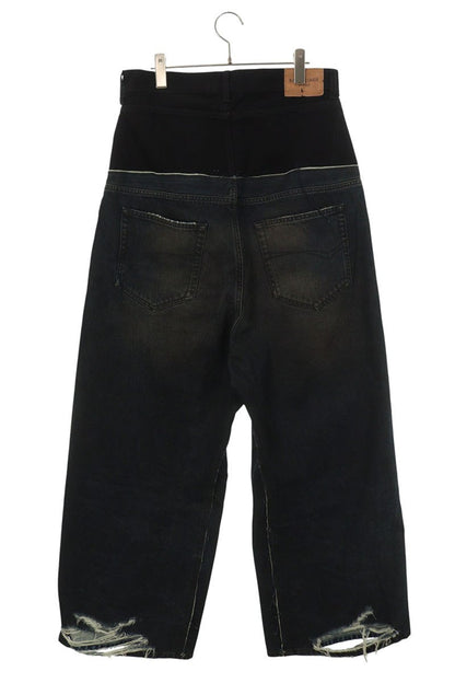 BALENCIAGA Cut-Up Damage Baggy Denim Indigo Black Size XS