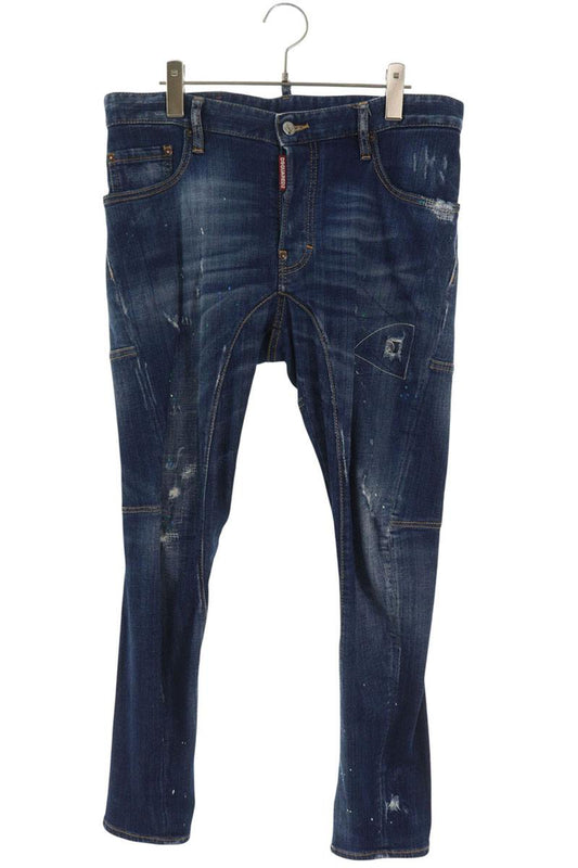 DSQUARED2 Paint Washed Button Fly Denim Jeans Blue Size 48