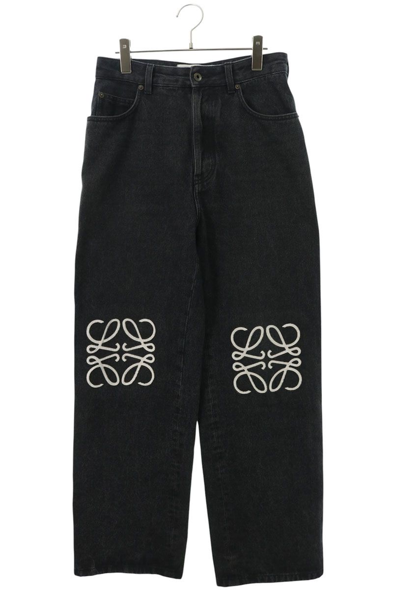LOEWE Anagram Embroidered Baggy Denim Jeans Black Size 44