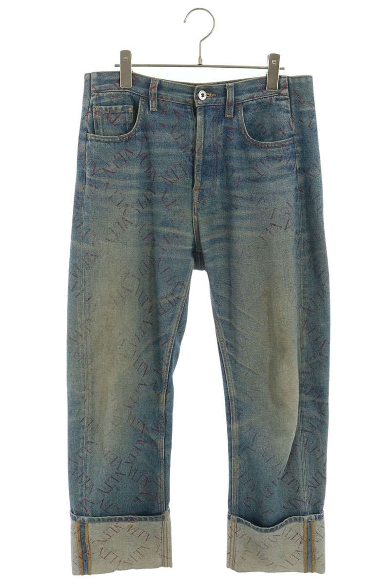 VALENTINO VLTN Logo Print Roll-Up Denim Jeans Multi Size 30