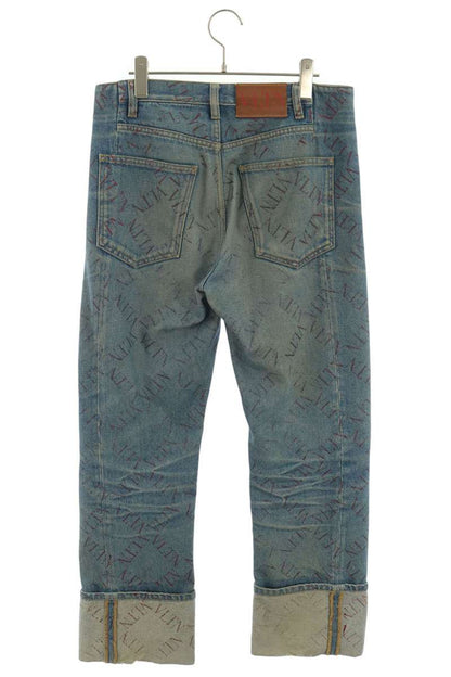 VALENTINO VLTN Logo Print Roll-Up Denim Jeans Multi Size 30