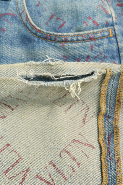 VALENTINO VLTN Logo Print Roll-Up Denim Jeans Multi Size 30