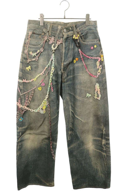 ACNE STUDIOS Keychain Print Baggy Denim Jeans Size 46
