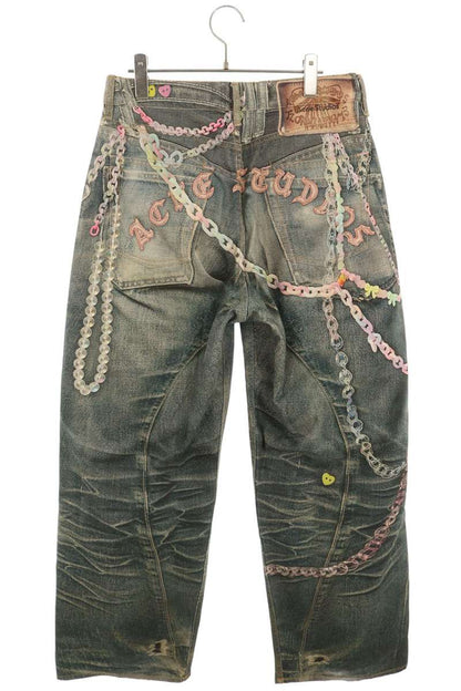 ACNE STUDIOS Keychain Print Baggy Denim Jeans Size 46