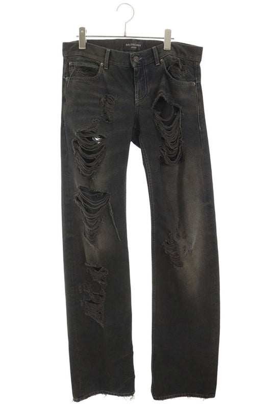 BALENCIAGA Distressed Low-Rise Denim Jeans Black Size S