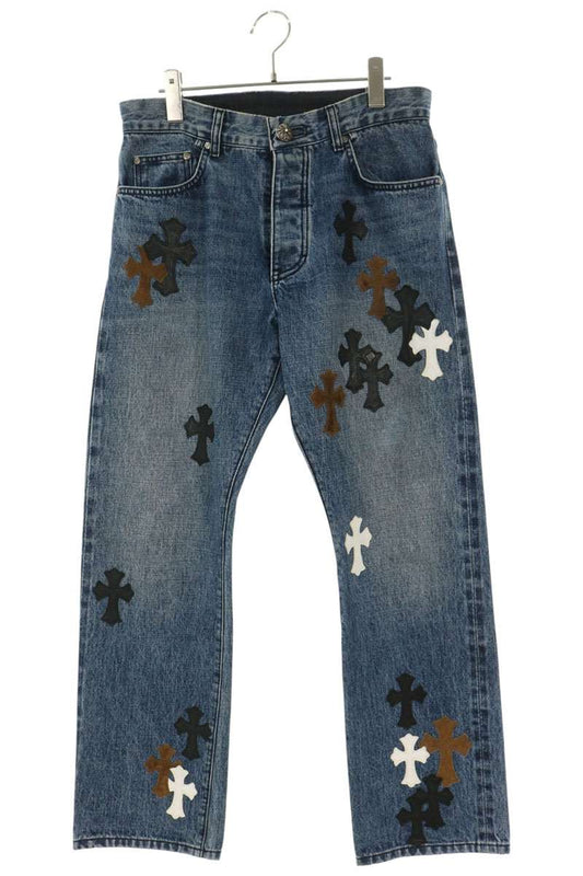 Chrome Hearts Washed Cross Patch Denim Jeans Blue Size 32