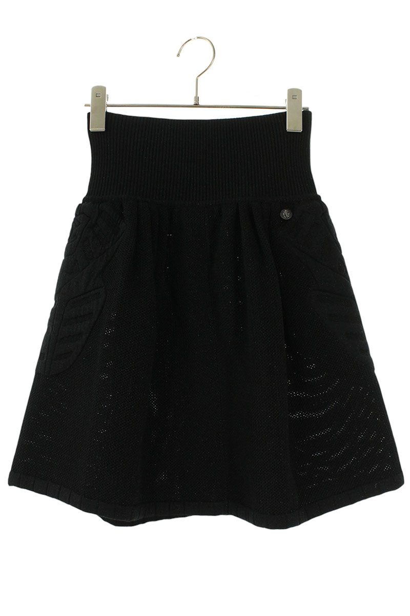 CHANEL Wool Knit Skirt Black Size 36