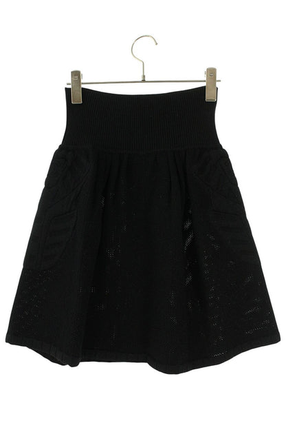 CHANEL Wool Knit Skirt Black Size 36