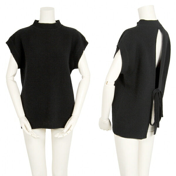 Y's Wool Back Slit Sleeveless Rib Knit Sweater Black Size F