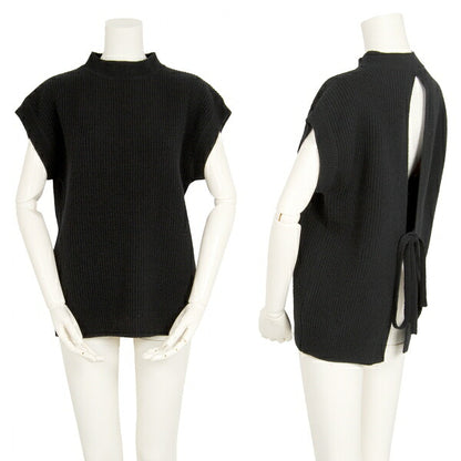 Y's Wool Back Slit Sleeveless Rib Knit Sweater Black Size F