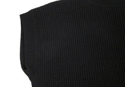 Y's Wool Back Slit Sleeveless Rib Knit Sweater Black Size F